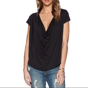 FREE PEOPLE WE THE FREE BLACK‎ SHORT SLEEVE FANTASY JERSEY COWL TEE Sz S